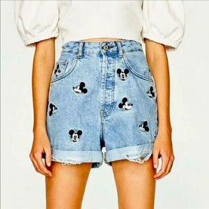 ZARA DISNEY MICKEY MOUSE DENIM SHORTS HIGH WAISTED NWT